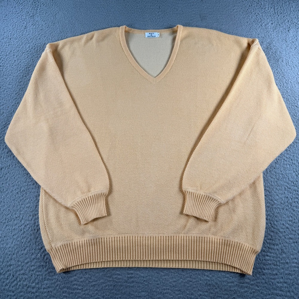 VTG Maus & Hoffman Sweater Mens Medium Yellow Cotton Blend Textured Knit V-Neck